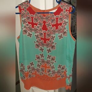 Rose & Olive Red and Teal Floral Top